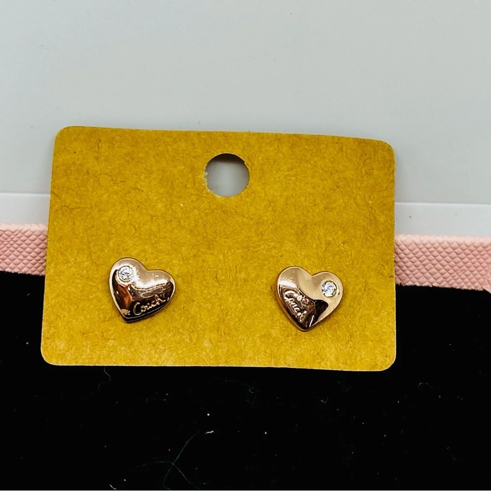 Coach Rose Gold tone Heart Stud Earrings with Crystal🩷 - Picture 2 of 5